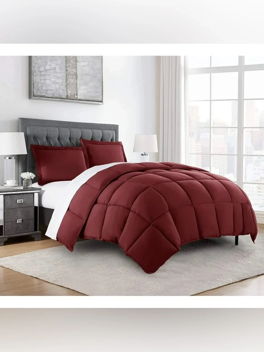 Plush Reversible Burgundy king 3 piece Comforter Set
